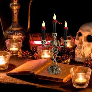 Halloween Dekorativa ljus Triple Skeleton Flameless Candle Holder Stand LED -lampans borddekor för Haunted House Parties HKD230825 HKD230827
