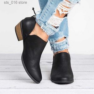 Autumn Women's Fashion Spring Ankle Women Boots Square Heel Slip on Female High Heels Single Pointed Toe Casual Shoes T2 b0d6 s