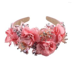 Hair Clips Handmade Wide Jeweled Hairband Big Chunky Flower Headband Crystal Bead Hairwear Accessories Festival Rhinestone Band