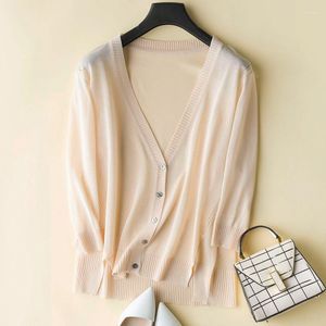 Women's Knits Spring Summer Oversize Thin Knitted Cardigan Women Coat Air Conditioner V Neck Loose Sunscreen Plus Size