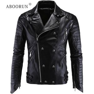 Men's Jackets ABOORUN Fashion Punk Leather Jacket Skull Rivets Motor R1205 230824