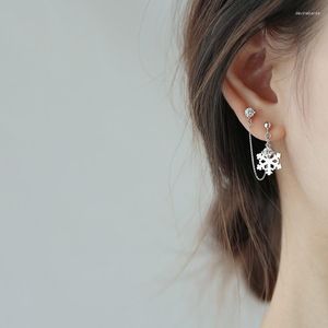 Dangle Earrings Lyrical Simple Style Snowflake Tassel Drop For Women Crystal Two Ear Hole Double Piercing Earring Stud Accessory Gift