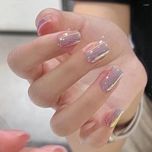 Unhas falsas 24pcs estilo francês curto imprensa de cor sólida em dicas wearable dedo stick-on