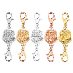 5Pcs Rose Flower Magnetic Buckle End Lobster Clasp Connectors for Jewelry Making DIY Rose Bracelet Necklace Accessories