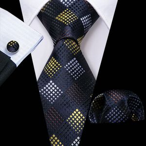 Neck Ties Fashion Gold Navy Novelty Men Silk Necktie Brooches Tie Handkerchief Cufflinks Sets Gift Barry Wang Designer 230824