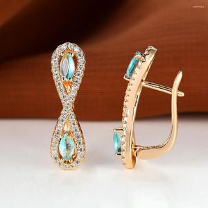Hoop Earrings 14K Gold Plated Light Blue Oval Stone Clips Creative Design Infinity Shape For Women Banquet Jewelry Gift