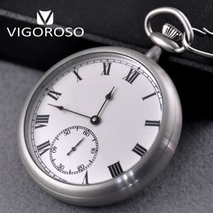 Zegarki kieszonkowe Vigoroso Wodoodporność Pełna stal Imperial Pocket Watch Mechaniczne Winch Vintage Antique zegar szlifowany oryginalne pudełko ze stali nierdzewnej 230825