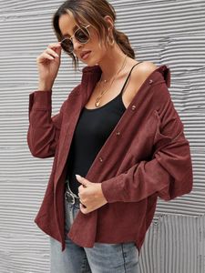 Kvinnors blusar kvinnor avslappnad lös corduroy blus långärmare avvisa krage streetwear skjortor mode höst cardigan coat