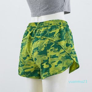 Shorts de corrida com logotipo camuflado cintura alta forro de treino atlético e bolso com zíper 4 polegadas roupas esportivas de treinamento