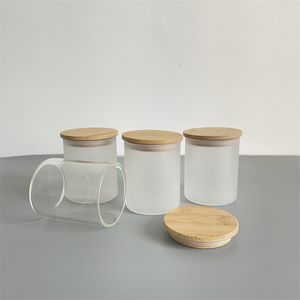 9oz 270ml BPA-Free custom personalized clear frosted home decor glass Storage Containers food Jars candle holder with Bamboo Wooden Lids for sublimation printing