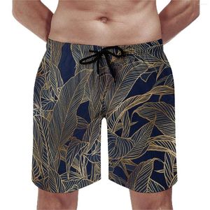 Men's Shorts Gold Foliage Board Botanical Print Cute Hawaii Beach Men Custom Runf Surf Szybkie suche pnie