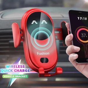 Suporte para carregador sem fio para carro Suporte de carregamento sem fio Qi Carregador automático com sensor infravermelho LED Suporte para telefone móvel no suporte do carro, ventilação de ar para vários modelos de telefone