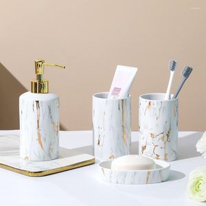 Badtillbehör Set 4st Ceramic Marble Badrum Fyra delar Vit Tandbrush Cup Emulsion Bottle Soap Box Wash Accessories