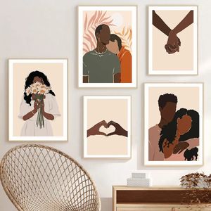 Casal mãos ilustração pôsteres e impressões arte de parede abstrata pintura em tela de menina negra imagens de parede nórdica para quarto feminino decoração de sala de estar sem moldura wo6