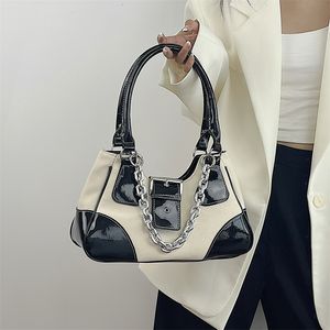 Sacos de noite vintage doce legal meninas lona underarm saco de couro de couro feminino corrente de metal ombro crossbody sacos y2k tote bolsa bolsas 230824