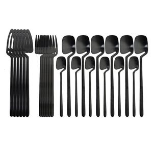 Dishes Plates 24pcs Black Cutlery Set Spoon Fork Knife Tableware Kitchen Decor Dinnerware Sets Ice Cream Desserts Soup Coffee Use 230825