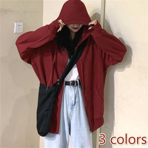 Kvinnors hoodies tröjor Zip Up Hoodie Women Spring Casual Hooded Pure Black Retro Lady Jacket Harajuku Allmatch Chic Oversize Woman Streetwear Tops 230824