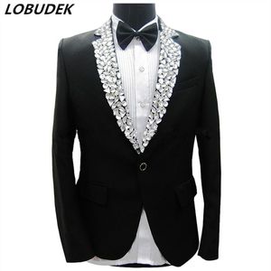 Işıltılı rhinestones siyah ceket blazers pantolon erkekler takım elbise erkek şarkıcı sahne performans kostüm parti ev sahibi damat düğün dre297g