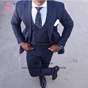 Men's Suits Blazers Fashion Stripe Suit For Men Slim Fit 3 Piece Jacket Vest Pants Set Male Business Blazer Formal Groom Wedding ed Lapel Tuxedo 230824