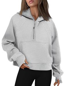 Herrtröjor tröjor Autumn Winter 2023 Half Zip Sweatshirt Kvinnors söta överdimensionerade lapel Pullover Långärmad Fashion Thermal Tops Thumb Hole 230825