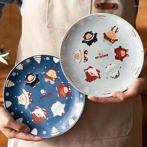 Pratos de cerâmica de natal jantar macarrão pintado à mão bandeja de sobremesa placa pratos de cozinha domésticos utensílios de mesa