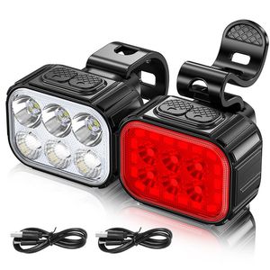 Bike Lights Bike Light Q6 LED Bicycle Front Rear lights USB Charge Headlight Cycling Taillight Bicycle Lantern Bike Accessories Lamps 230824