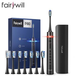 Spazzolino da denti Fairywill Spazzolino elettrico P80 Timer intelligente Silenzioso IPX7 Impermeabile Ricarica rapida 8 Testine di ricambio 5 Modalità con custodia da viaggio 230824