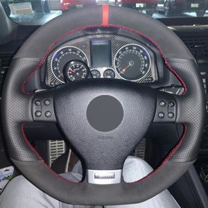 Black Suede DIY Car Steering Wheel Cover for Volkswagen Golf 5 Mk5 GTI VW Golf 5 R32 Passat R GT 2005 car accessories196U