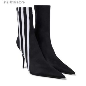 Boots 2023 New Four Seasons Short Elastic Boots Fashion Thin High Heel Pointed Stripe Women's Over Knee Boots Fashion Thigh Boots T230824