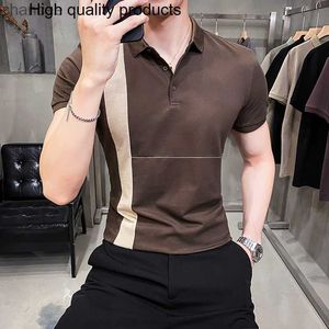 Estilo britânico verão camisas polo masculinas manga curta sólida frente bolso decoração coreano fino ajuste casual homme streetwear 4xl hkd230825