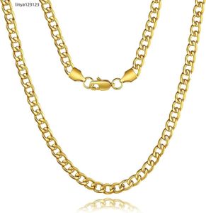 FOSIR Men's Chain Necklace Diamond Cut Gold Plated Stainless Steel Flat Cuban Chain Men's and Women's 5/7/9mm 18-30 inches