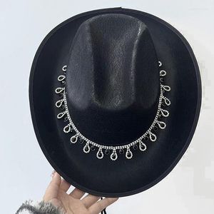 Berets Frauen Cowboy Hut Wasser Tropfen Quaste Strass Western Cowgirl Für Hochzeit Karneval Rave Party Kostüm Zubehör