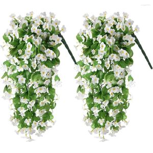 Flores decorativas 2 pacote artificial pendurado plantas falsas orquídea buquê de flores para parede casa sala jardim casamento interior decoração ao ar livre