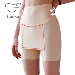 Mäns kroppsformar Flarixa Ice Silk High midja Kvinnor Mage Control Seamless Shorts Dubbelskikt under kjol Boxer Safety Pants Shapewear 230825