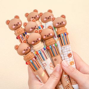 Canetas esferográficas 10 cores caneta esferográfica urso dos desenhos animados 0.5mm canetas de gel de tinta colorida silicone kawaii canetas escola material de escritório coreano papelaria 230825