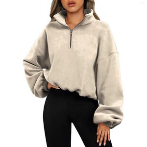 Women's Hoodies Half Zip Solid Color Sweatshirt Tops Korean Style Streetwear Trend Y2K Female Casual Bat Sleeved Loose Stand Collar Coat