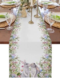 Bordlöpare LINEN BACLAP påskbord Runner Dresser Scarves Bunny Flower Easter Dining bordsdekoration för familjemiddag Holiday Party 230824