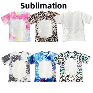 Sublimation Blank T-Shirt Front Bleached Polyester Short-Sleeve Tye Dye Tee Tops DIY Thermal Transfer Printing Round Neck Short Sleeve Soft Shirt Adults Sizes