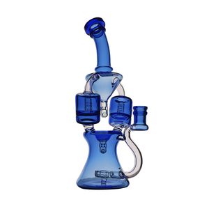 Double Column Hookahs Glass Bong Recycler Smoking Water Pipe Dab Rig 27cm Height with 14mm Joint