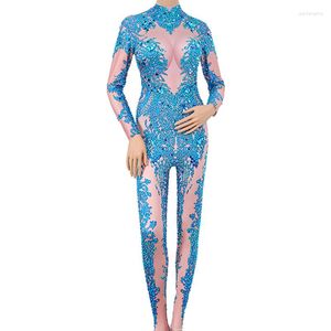 Scenkläder sexig nattklubb bar dance bodysuit leggings firar outfit prestanda kläder kvinnor kostymer kristaller sträcker jumpsuit