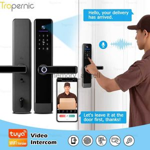 Tuya App Uzaktan Video İletişim Sesi İntercom Dijital Elektronik Kapı Kiliti Parmak İzi IC Kart Parola Anahtar Kilit Açma HKD230825