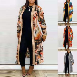 Kvinnors stickor Elegant långärmad Cardigan Shawl Coat Autumn/Winter Print Casual Loose Windbreaker Trench för kvinnor S-XXL