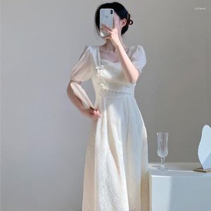 Abbigliamento etnico Qipao tradizionale cinese per le donne Abbigliamento primaverile quotidiano Bianco a maniche corte Miglioramento Han Abiti di media lunghezza
