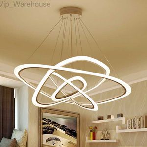 Novas luzes pendentes modernas para sala de estar sala de jantar 4/3/2/1 anéis circulares acrílico iluminação LED luminárias de teto HKD230825