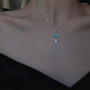 Anhänger Halsketten Mode Mondstein Quaste Feder Charme Choker Halskette Für Mädchen Frauen Aussage Hochzeit Schmuck Dz458