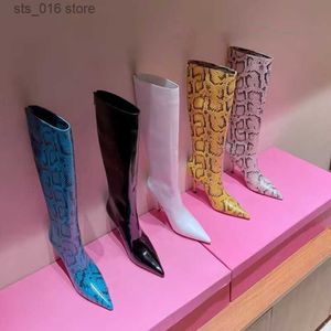 Boots Winter Fashion High Rise Knee High Boots Pointed Toe Slim High Heel Snakeskin Long Boots Back Zipper Fashion Women's Boots T230824