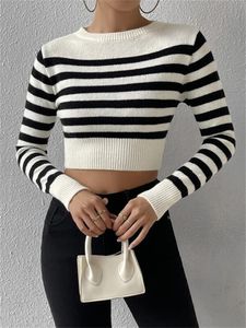 Swetry damskie Tossy w paski sweter z dzianiny dla kobiet Patchwork Long Rleeve Slim Crop Top Fashion High Street Knitwear Kobiet pullover 230824