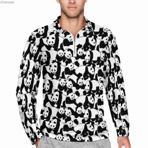 Panda chinês camisetas casuais preto e branco polo camisa masculina na moda primavera design de manga comprida roupas tamanho grande hkd230825