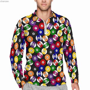 Fun Ball Print Polo Shirts Autumn Checkered Billiards Zip Casual Shirt Long Sleeve Collar Streetwear Graphic Oversized T-Shirts HKD230825