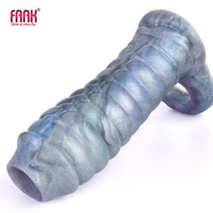 Extensions Faak Fantasy Ribbed Dragon Penis Sleeve Soft Silicone Sex Toys Mante Stretchable Cock Exvestement Hollow Dildo Male Masturbator 230824